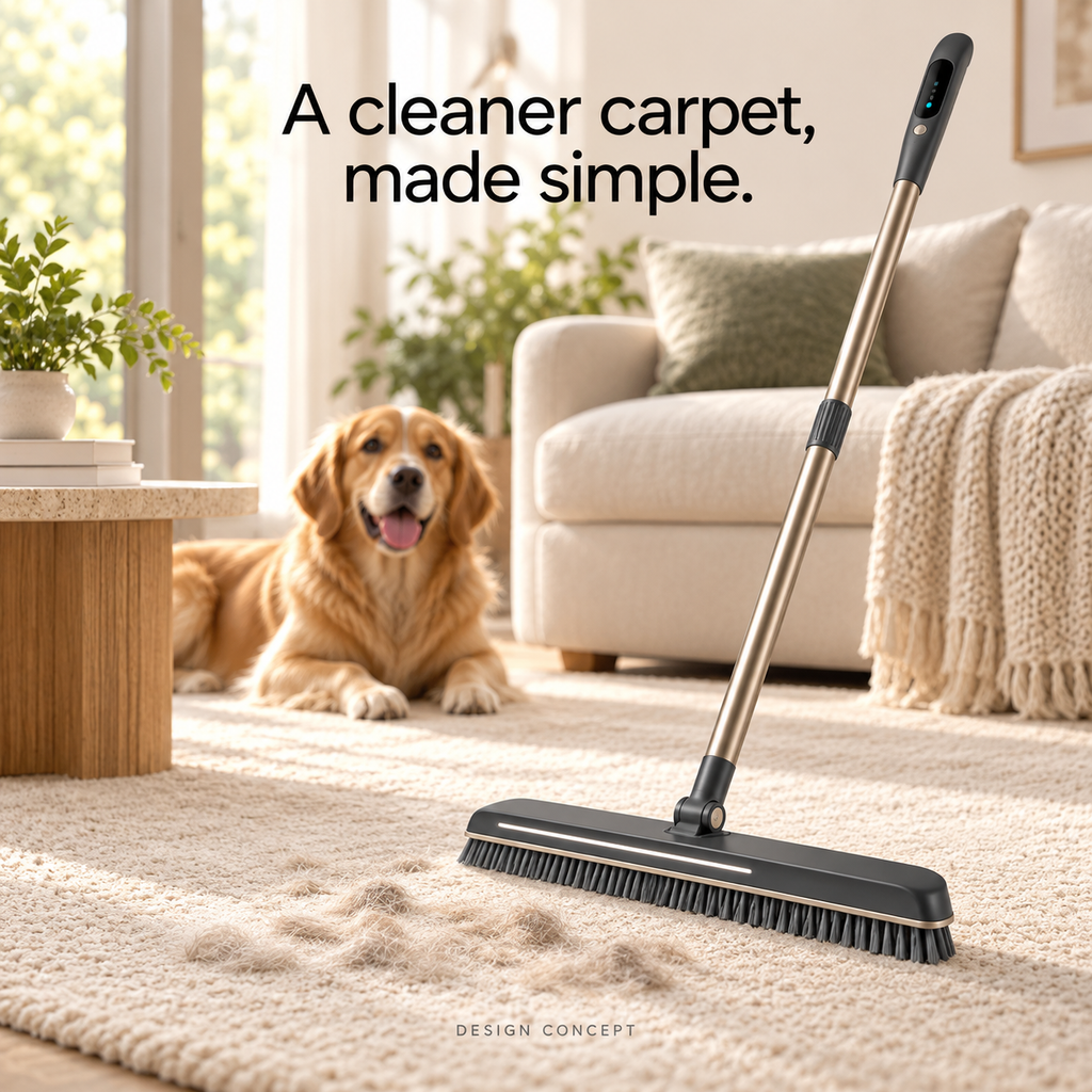 FurSweep pet hair broom on carpet